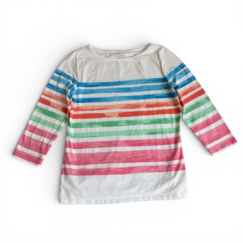 Talbots Women’s Colorful Striped Long Sleeve Tee Medium